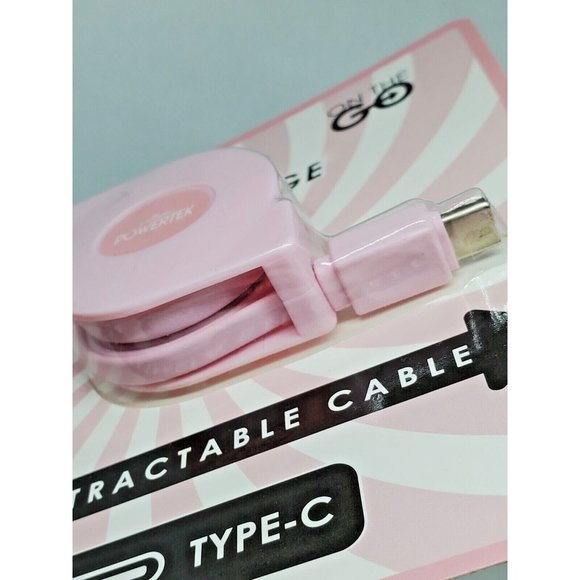 Pink Liquipel Powertek Fast Charge 3 Ft Retractable USB Type-C Cord - Picture 3 of 12